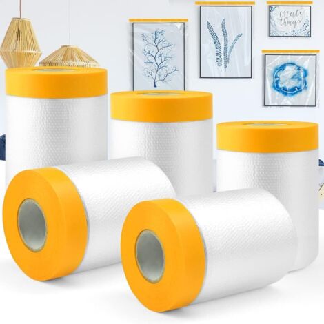 Pack de 5 tiras de film protector para pintar con cinta adhesiva, 55 cm × 20 m, para protección del suelo, 1 juego
