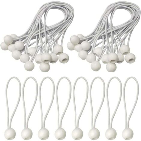 Pack de 50 tensores de bolas, pelota elástica bungee, cuerdas elásticas, gomas para bolas, tensores elásticos, cuerda elástica para lonas, color blanco