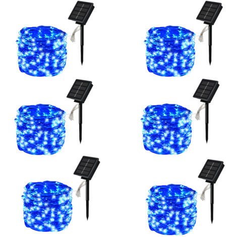 Pack de 6 300 LED 30m solaire fil de cuivre string Outdoor Light, imperméable à l'eau, jardin 8 modes Fairy Tale Light, Noël (Bleu)