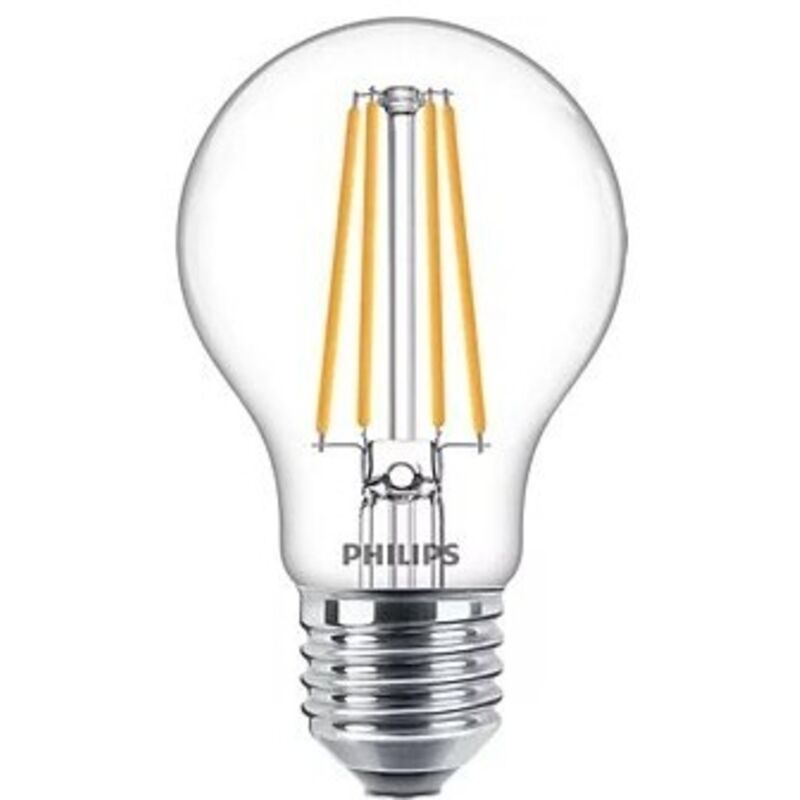 Pack de 6 ampoules led Philips Classic Filament A60 E27 8,5W (équivalent 75W) – Lumière blanche chaude 2700K, non dimmables