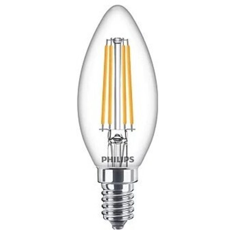 Pack de 6 ampoules led Philips Classic Filament Candle E14 6,5W (équivalent 60W) – Lumière blanche chaude 2700K, non dimmables