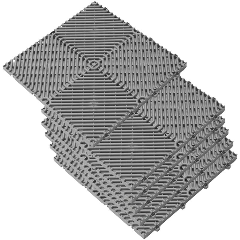 

Pack de 6 baldosas plásticas (1m²) para suelo (jardín, terraza, piscina, camping, balcón, exterior) Gris ROMBO, 39,5x39,5x1,7 cm (38,5x38,5 Neto)