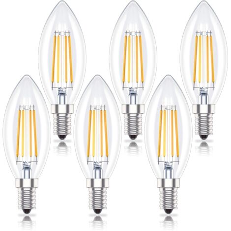 Pack de 6 Bombillas LED Vela Regulables E14 4W (Reemplaza 40W) Blanco Cálido 2700K Regulable
