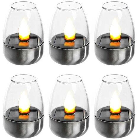 Pack de 6 Bougies LED Électriques Veilleuses Solaires Rechargeables Lumières Solaires Clignotantes pour Extérieur Résistant aux Intempéries Jardin Terrasse Balcon Décoration