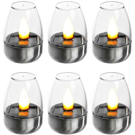 Pack de 6 Bougies LED Électriques Veilleuses Solaires Rechargeables Lumières Solaires Clignotantes pour Extérieur Résistant aux Intempéries Jardin Terrasse Balcon Décoration
