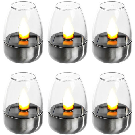 Pack de 6 Bougies LED Électriques Veilleuses Solaires Rechargeables Lumières Solaires Clignotantes pour Extérieur Résistant aux Intempéries Jardin Terrasse Balcon Décoration