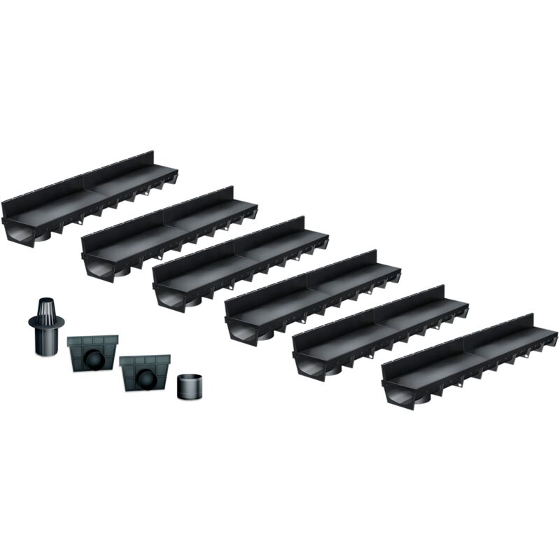 MEA - Pack de 6 : Caniveau Extérieur avec Grille à Fente en pp recyclé Classe A15 park - Caniveaux pour Terrasse, Piscine, Jardin - Largeur Utile 10cm