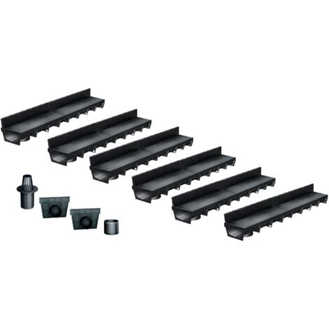 Pack de 6 : Caniveau Extérieur avec Grille à Fente en PP recyclé Classe A15 MEAPARK - Caniveaux pour Terrasse, Piscine, Jardin - Largeur Utile 10cm