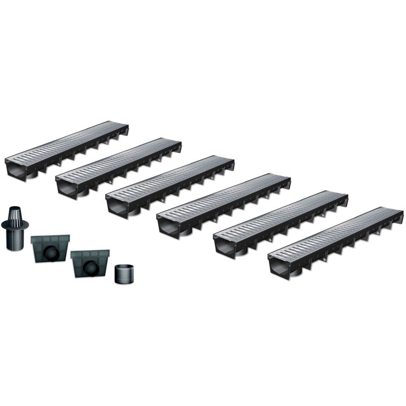 MEA - Pack de 6 : Caniveau Extérieur avec Grille passerelle en Acier galvanisé A15 park - Caniveaux pour Terrasse, Jardin - Largeur Utile 10cm
