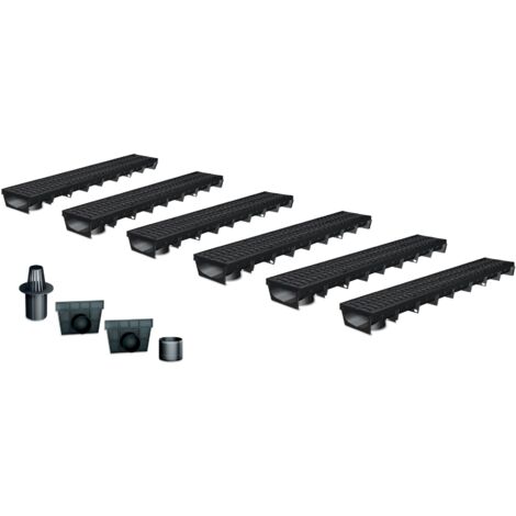 Pack de 6 : Caniveau Extérieur avec Grille passerelle Polyamide Classe B125 MEAPARK - Caniveaux pour Terrasse, Piscine, Jardin - Largeur Utile 10cm