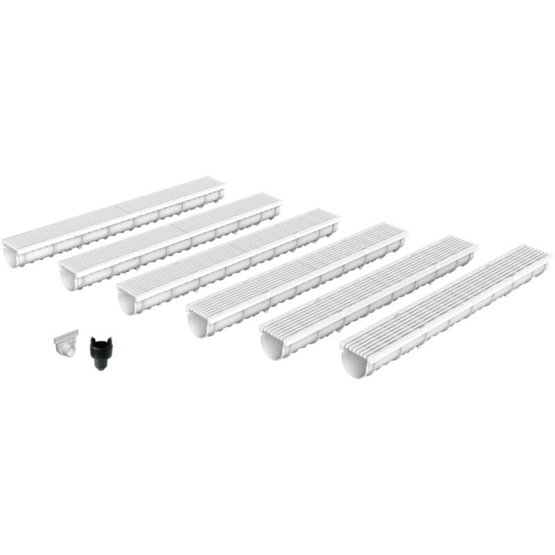 MEA - Pack de 6 : Caniveau extérieur avec Grille en Plastique recyclé Gris decoline - Caniveaux pour terrasse, Piscine, Jardin - Largeur utile 10cm –