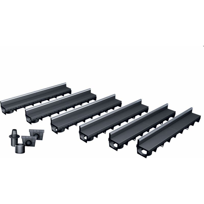 MEA - Pack de 6 caniveaux park avec grille à fente + e-blade l en Inox