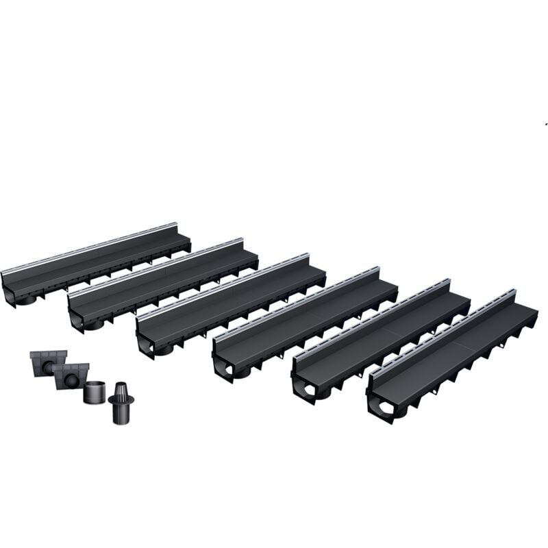 Pack de 6 caniveaux MEAPARK avec grille à fente + E-BLADE R en Inox