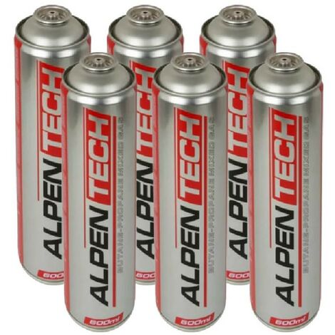 Pack de 6 cartouches de gaz 330g – Mélange butane 70% propane 30% – Valve 7/16 dévissable universelle – Pour réchaud et désherbeur thermique – Alpentech