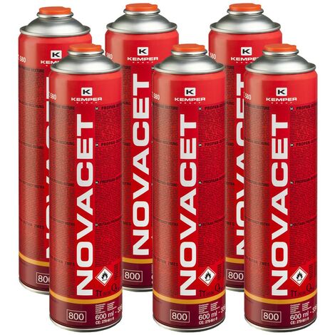 Pack de 6 Cartouches de gaz 330gr NOVACET Butane propane mix 600ml Valve 7/16 KEMPER