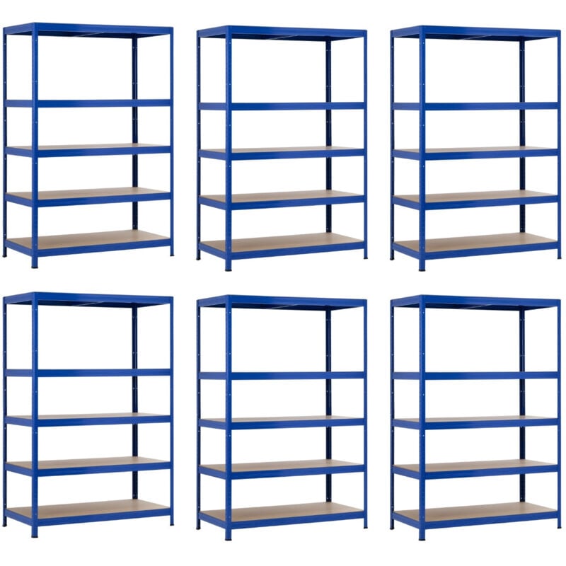 Pack de 6 étagères modulaires en métal avec 5 étagères 1250kg Bleu 120x60x180cm 7house
