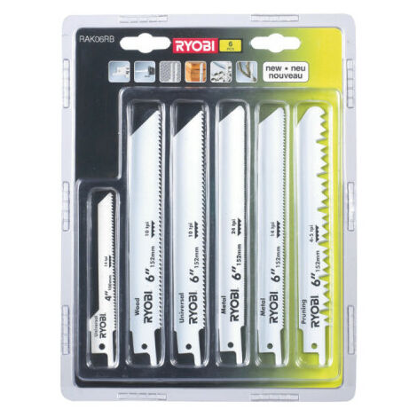 Pack de 6 lames scie sabre RYOBI OnePlus universelles bois et métal 100/152 mm RAK06RB