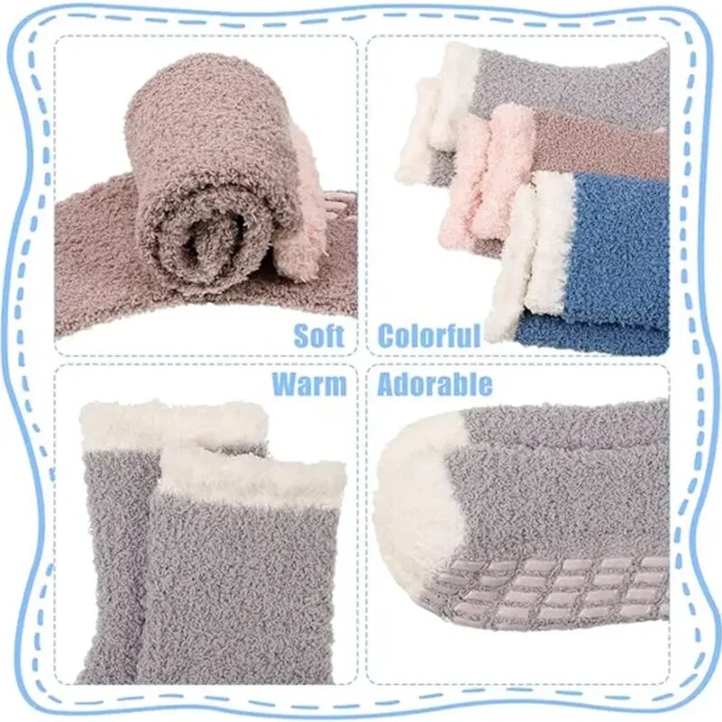 Pack de 6 paires de chaussons et chaussettes en peluche pour femmes et filles, doux et chauds pour l'hiver, antidérapants