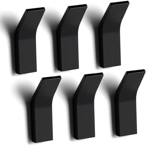 Pack de 6 percheros negros, percheros mate sin taladrar de aluminio espacial, toallero sin taladrar, gancho para toallas que ahorra espacio, ganchos de pared para dormitorio, baño, cocina