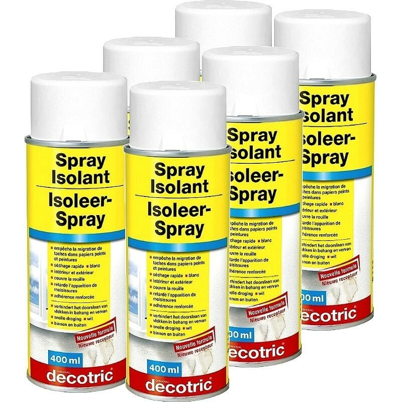 Sprays isolants Decotric neutralise toutes taches d'humidités et de nicotines 400 ml (Pack de 6) Conditionnement: 400 ml