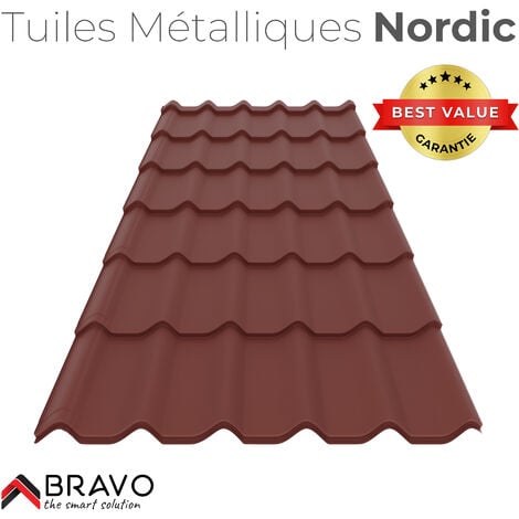 BRAVO THE SMART SOLUTION PACK de 6 tuiles de couverture metallique Nordic - RAL 3009Dimensions Lxl: 2160mm x 1170 mm epaisseur 0,5mm surface 2,52m2