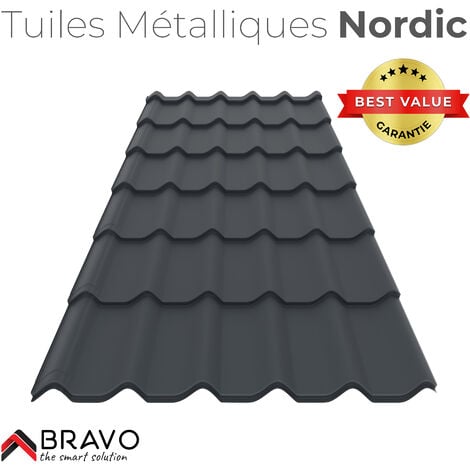 BRAVO THE SMART SOLUTION PACK de 6 tuiles de couverture metallique Nordic - RAL 7016Dimensions Lxl: 2160mm x 1170 mm epaisseur 0,5mm surface 2,52m2