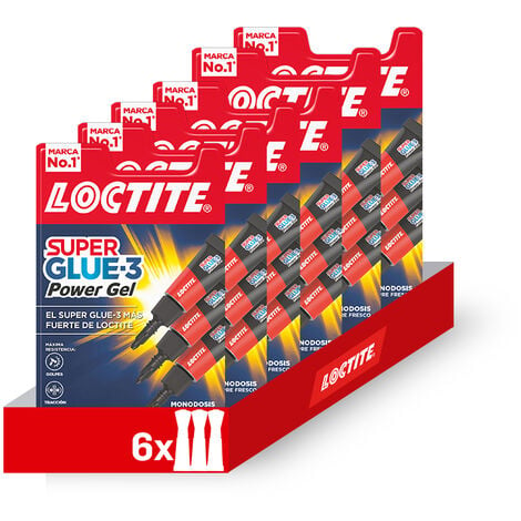 Pack de 6 unidades Loctite Pegamento Adhesivo Super Glue 3 Power Gel - Pegamento de Cianocrilato Superglue en Gel Resistente a Golpes y Agua