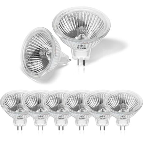Pack de 8 Ampoule 35w 12v MR16, 350LM Spot Halogene GU5.3 Dimmable Blanc Chaud 2800K, 2 Broches Ampoules Halogène Couvercle en Verre pour Plafonnier, pour Plafonnier, Eclairage sur Rail Encastré