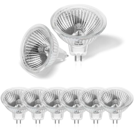 Pack de 8 Ampoule Halogene 20w 12v MR16, Spot Halogene GU5.3 Dimmable Blanc Chaud 2800K, 2 Broches Ampoules Halogène Couvercle en Verre Pour Plafonnier, Pour Plafonnier, Eclairage sur Rail Encastré