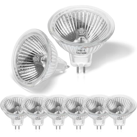 Pack de 8 Ampoule Halogene 50w 12v MR16, Spot Halogene GU5.3 Dimmable Blanc Chaud 2700K, 2 Broches Ampoules Halogène Couvercle en Verre Pour Plafonnier, Pour Plafonnier, Eclairage Sur Rail Encastré