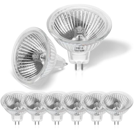 Pack de 8 Ampoule Halogene 50w 12v MR16, Spot Halogene GU5.3 Dimmable Blanc Chaud 2800K, 2 Broches Ampoules Halogène Couvercle en Verre Pour Plafonnier, Pour Plafonnier, Eclairage Sur Rail Encastré