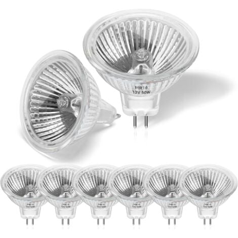 LABLANC Pack de 8 Ampoule Halogene 50w 12v MR16,Spot Halogene GU5.3 Dimmable Blanc Chaud 2800K,2 Broches Ampoules Halogène Couvercle en Verre Pour Plafonnier,Pour Plafonnier, Eclairage Sur Rail Encastré