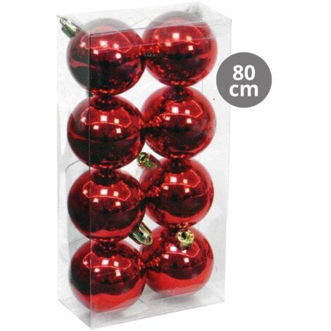 Pack de 8 boules de Noël Ø8cm (brillantes) en plastique rouge et doré
