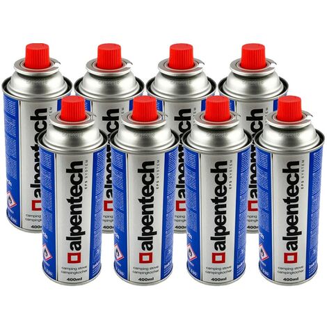 Pack de 8 cartouches de gaz butane 250g – Encliquetable UN2037 – Compatible réchauds, chalumeaux, lampes de camping – Homologation TUV – Alpentech