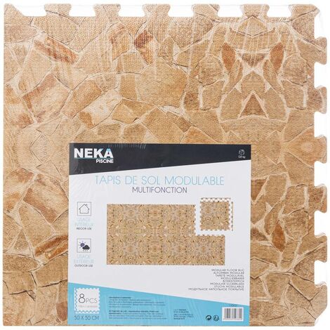 Pack de 8 dalles de sol modulables design pierre beige - 50 x 50 cm - Mousse ep. 40mm - Tapis piscine ou spa - Livraison gratuite