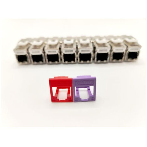 Pack de 8 noyaux keystone RJ45 Cat.6a - LINEAIRE - PRC624AK8 - 2 avec façades colorées