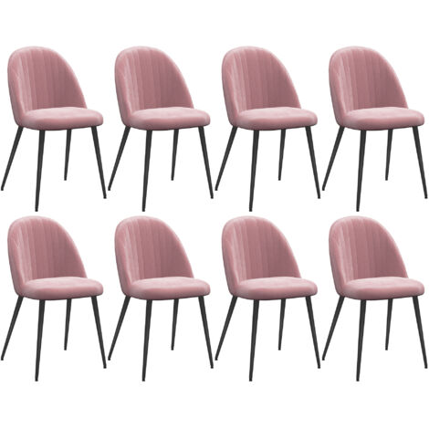 Pack de 8 sillas de comedor modernas sillas de cocina tapizada en terciopelo con respaldo alto y patas de acero 50x52x83 cm rosa palo