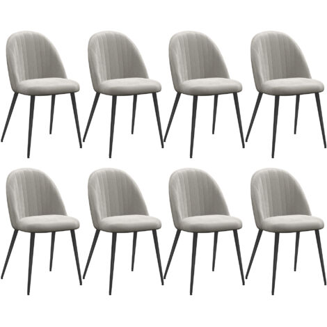 Pack de 8 sillas de comedor modernas sillas de cocina tapizada en terciopelo con respaldo alto y patas de acero para sala de estar 50x52x83 cm gris