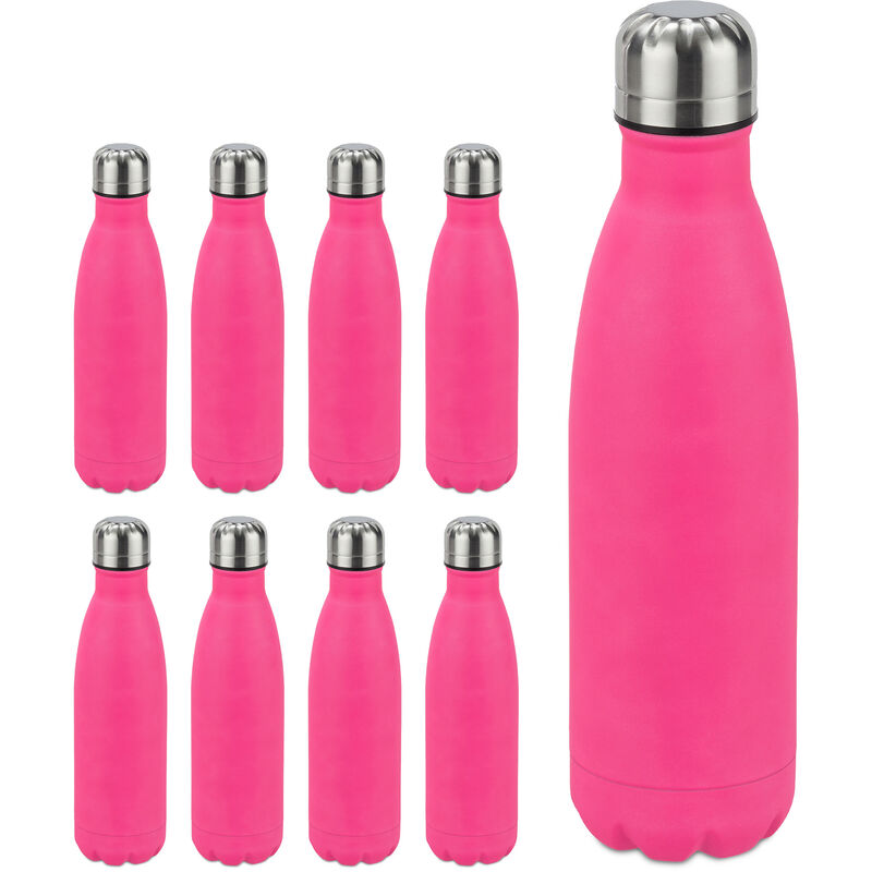 

Pack de 9 Botellas Agua sin BPA Isotérmica para Bebidas Frías y Calientes, Acero Inoxidable, Rosa, 500 ml