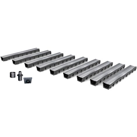 Pack de 9 : Caniveau Extérieur avec Grille passerelle en Acier galvanisé A15 MEAPARK - Caniveaux pour Terrasse, Jardin - Largeur Utile 10cm Passage piéton