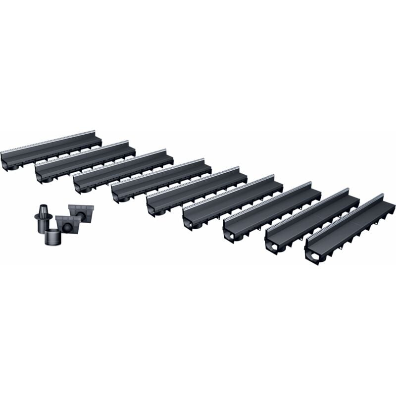 MEA - Pack de 9 caniveaux park avec grille à fente + e-blade l en Inox