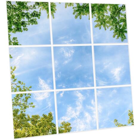 Pack de 9 Dalles LED Imprimées 60x60 cm - Motif Horizon Arboré - Lumière Blanc Neutre 4000K - Panneaux Lumineux Plafond Bureau Salon Cuisine - Faciles à Installer