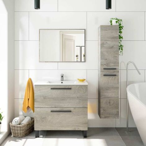 Mueble para Baño Pack Lotto Moderno Gris Antracita y Roble (Lavabo