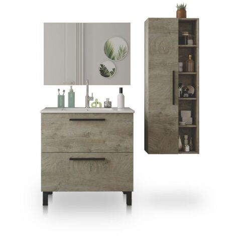Pack de baño con lavabo cerámico y columna Sense Plus V2 Roble Alaska (ancho) x 80cm (alto)
