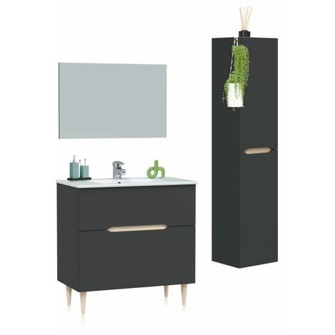 Pack de baño con lavabo y columna Opera 80 Antracita - Roble (ancho) x 80cm (alto)