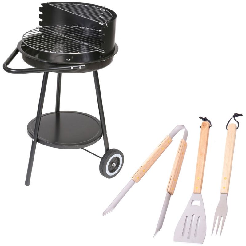 

Pack de barbacoa de carbón y 3 accesorios Milena con parrilla y ruedas de acero negra