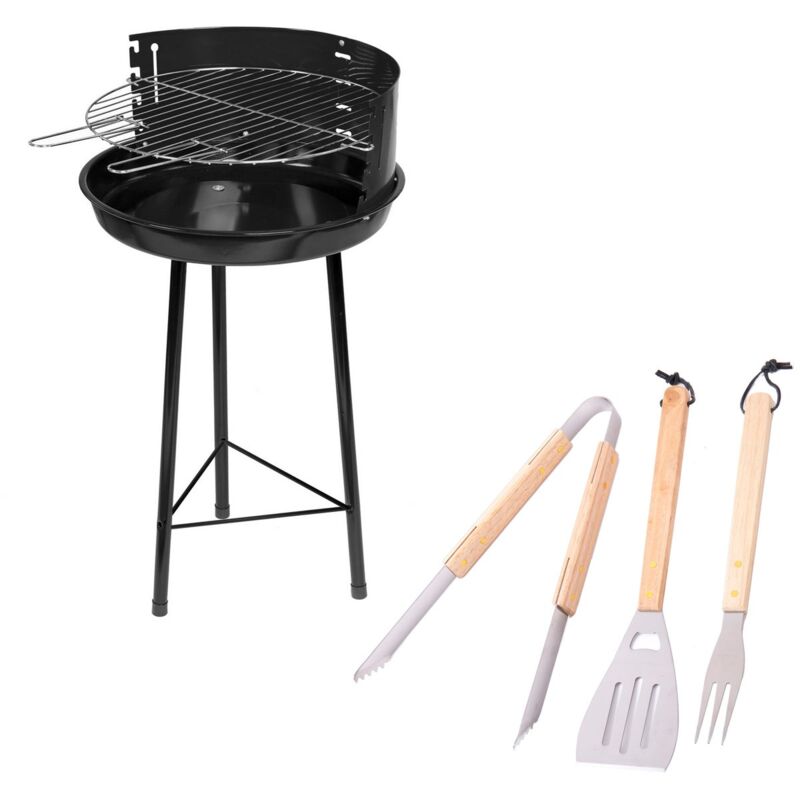 

Pack de barbacoa de carbón y 3 accesorios Milena redonda con parrilla de acero negra