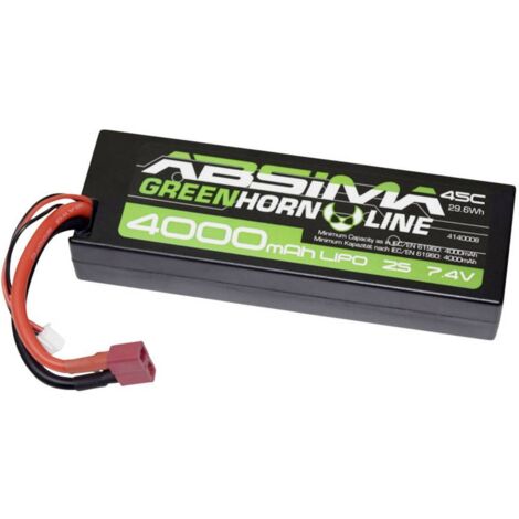 Pack de batterie (LiPo) 7.4 V 4000 mAh Absima 4140008 45 C boîtier hardcase système d'enfichage en T S980341