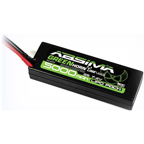Pack de batterie (LiPo) 7.4 V 5000 mAh Absima 4140009 50 C boîtier hardcase système d'enfichage en T S980361