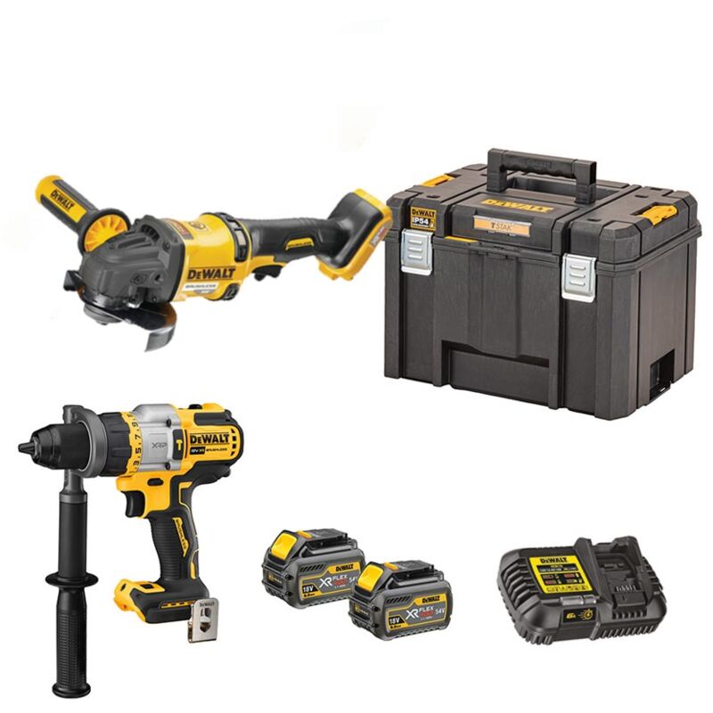 DCK2016T2T-QW Jeu d'outils - Perceuse-visseuse à percussion DCD999 + Meuleuse d'angle DCG418 -2 x 6.0 Ah Batterie + Chargeur + coffret - Dewalt